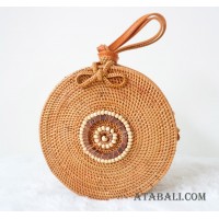 natural handmade sling bags rattan with wooden beads circle